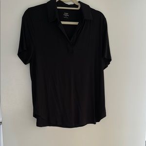 Black Relaxed Polo Collar Button Down Shirt